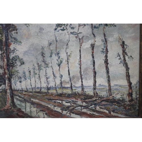 308 - David Mcbeth Sutherland (1883-1973), Tree lined road, likely France, oil on board, signed lower left... 