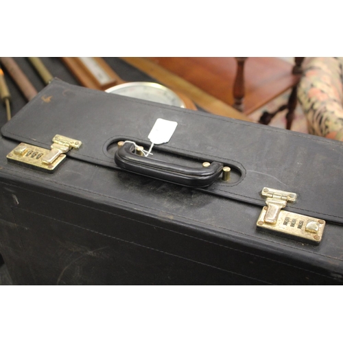 328 - Black leather briefcase, approx 34cm H x 45cm W x 20cm D