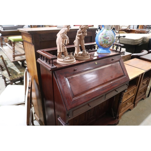 334 - Mahogany bureau desk, approx 105cm W x 48cm D x 124cm H