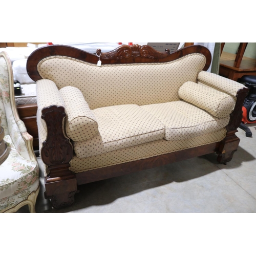 336 - Antique European mahogany double ended settee, approx 180cm w