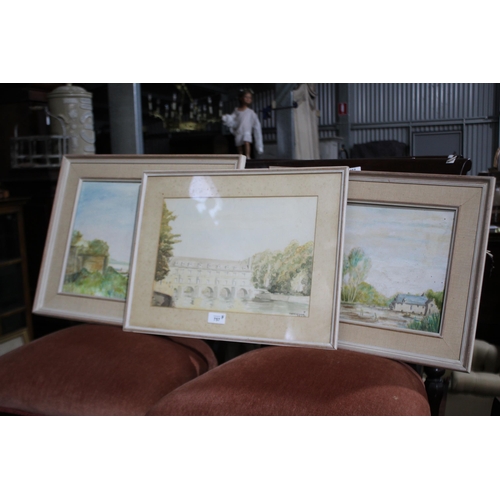 337 - Sir Peter Tenannt, two oils on board and a watercolour, French scenes, painting approx 35cm x 34.5cm... 