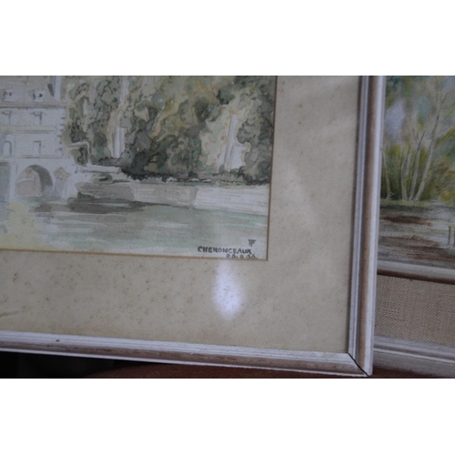 337 - Sir Peter Tenannt, two oils on board and a watercolour, French scenes, painting approx 35cm x 34.5cm... 