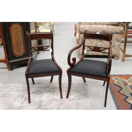 353 - Two mahogany dining chairs, one carver & one single, horse hair covered pads, ex Bill Bradshaw (2)