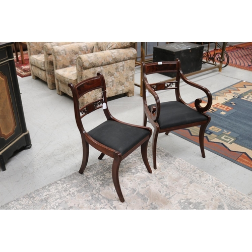 353 - Two mahogany dining chairs, one carver & one single, horse hair covered pads, ex Bill Bradshaw (2)