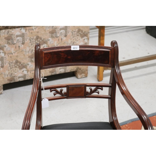 353 - Two mahogany dining chairs, one carver & one single, horse hair covered pads, ex Bill Bradshaw (2)