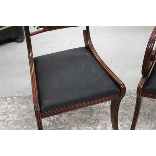 353 - Two mahogany dining chairs, one carver & one single, horse hair covered pads, ex Bill Bradshaw (2)