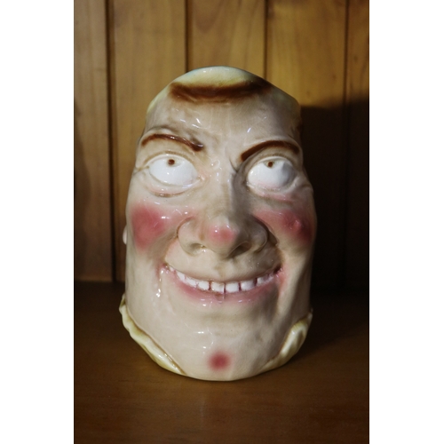 183 - Antique French Sarreguemines pottery face jug, approx 18cm H