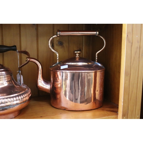 196 - Three antique copper, kettles and pot, approx 27cm H and shorter  (3)