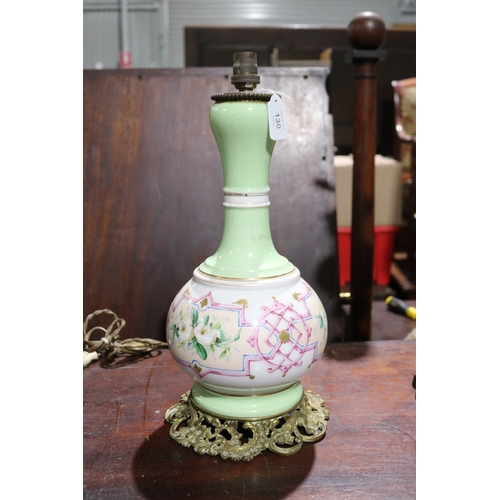 130 - Antique French porcelain lamp converted to electricity, approx 41cm H