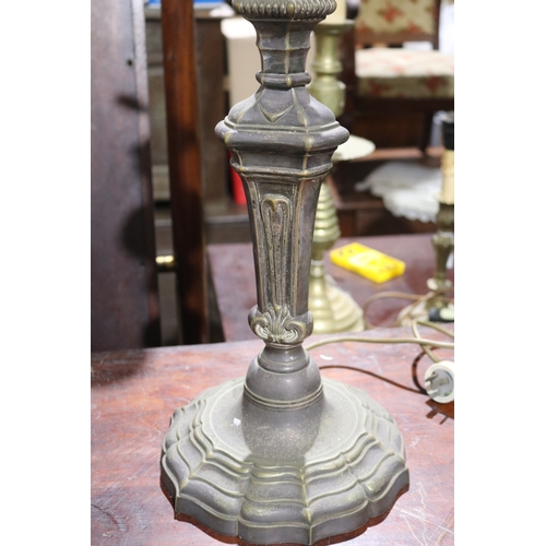 321 - Large antique silver plated period style candlestick lamp, approx 63cm H