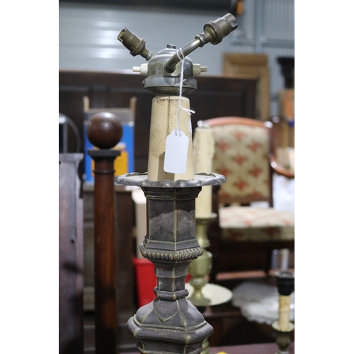 321 - Large antique silver plated period style candlestick lamp, approx 63cm H