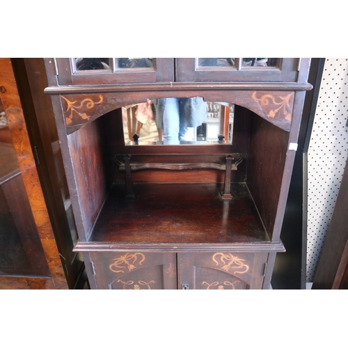 100 - Antique Art Nouveau floral coloured marquetry inlaid parlor cabinet, approx 135cm H x 69cm W x 44cm ... 