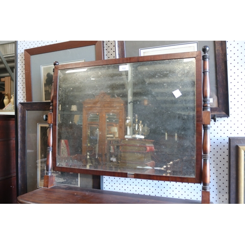 102 - Antique inlaid Regency three drawer toilet mirror, approx 75cm H x 73cm W x 28cm