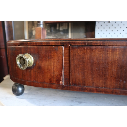 102 - Antique inlaid Regency three drawer toilet mirror, approx 75cm H x 73cm W x 28cm