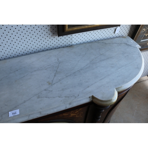 103 - Antique marble topped Credenza, approx 86cm H x 147cm W x 42cm D