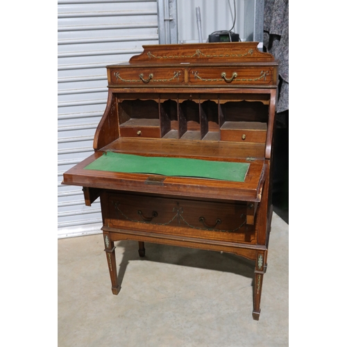 112 - Antique satinwood bureau, hand painted decoration, approx 120cm H x 74cm W x 42cm D