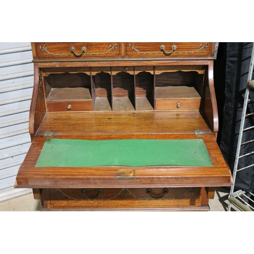 112 - Antique satinwood bureau, hand painted decoration, approx 120cm H x 74cm W x 42cm D