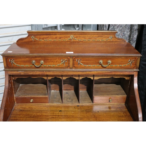 112 - Antique satinwood bureau, hand painted decoration, approx 120cm H x 74cm W x 42cm D