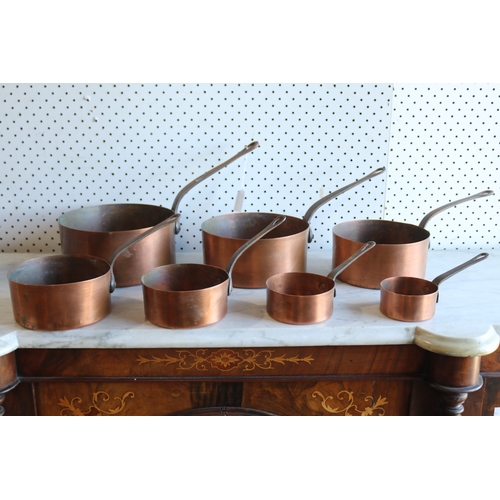116 - Set of seven French copper & wrought iron saucepans, approx 20cm Dia and smaller (7)