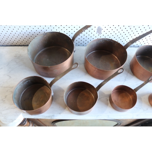 116 - Set of seven French copper & wrought iron saucepans, approx 20cm Dia and smaller (7)