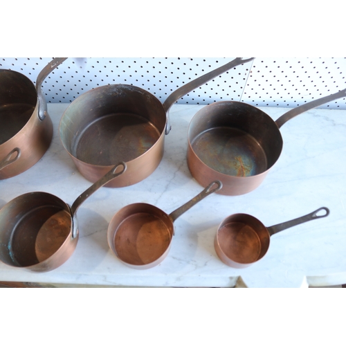 116 - Set of seven French copper & wrought iron saucepans, approx 20cm Dia and smaller (7)