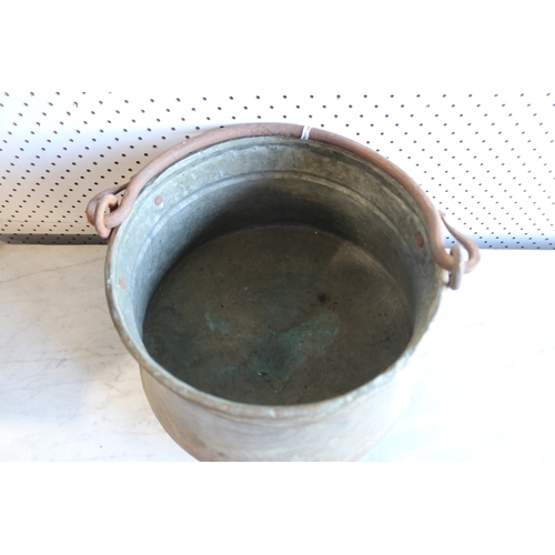 118 - Antique French swing handled copper & wrought iron pot, approx 20cm H excluding handle x 32cm Dia