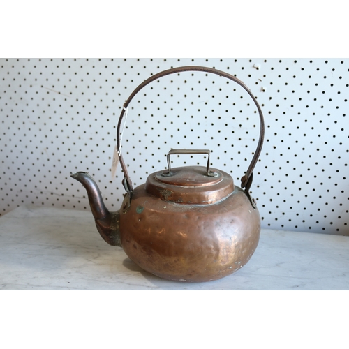 120 - Antique French copper kettle, approx 29cm H including handle x 28cm W