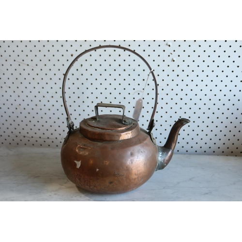 120 - Antique French copper kettle, approx 29cm H including handle x 28cm W