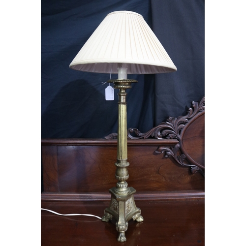 127 - French brass candle stick lamp, approx 65cm H