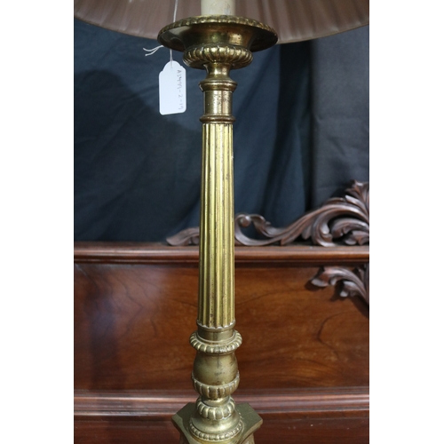 127 - French brass candle stick lamp, approx 65cm H