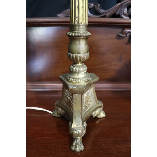 127 - French brass candle stick lamp, approx 65cm H