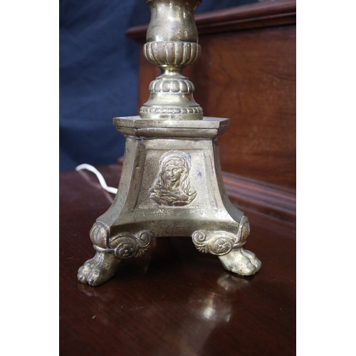 127 - French brass candle stick lamp, approx 65cm H