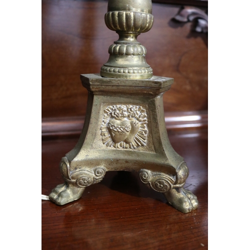 127 - French brass candle stick lamp, approx 65cm H