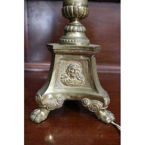 127 - French brass candle stick lamp, approx 65cm H