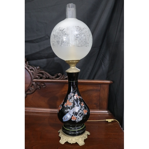 129 - Antique French oil lamp converted into electricity, approx 67cm H