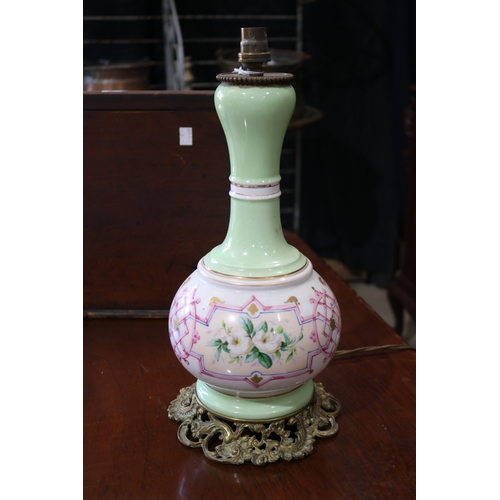 130 - Antique French porcelain lamp converted to electricity, approx 41cm H