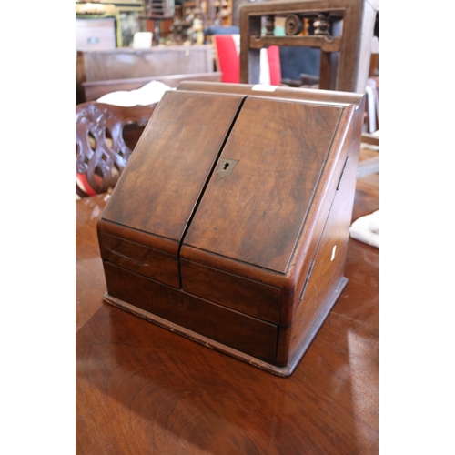 131 - Antique slope front stationary box, approx 32cm H x 32cm W x 26cm D