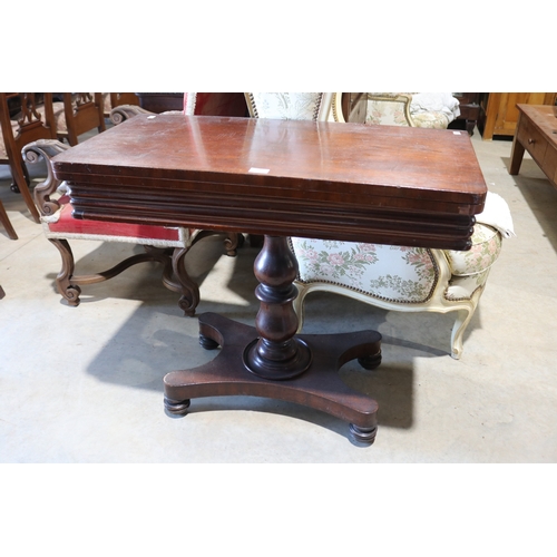 140 - Antique mid 19th century Australian cedar fold over card or games table, with inner cross banded edg... 