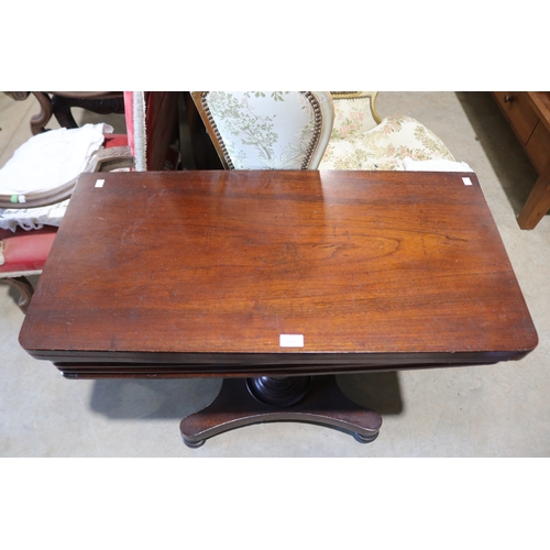 140 - Antique mid 19th century Australian cedar fold over card or games table, with inner cross banded edg... 