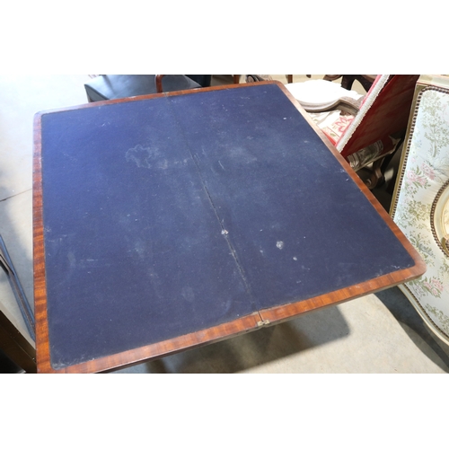 140 - Antique mid 19th century Australian cedar fold over card or games table, with inner cross banded edg... 