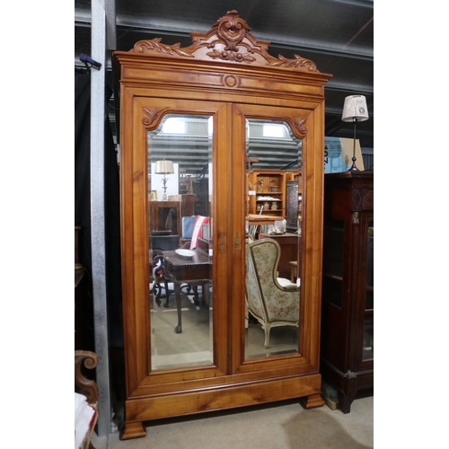 148 - Antique French Louis Phillipe cherry wood two door armoire, approx 248cm H x 133cm W x56cm D