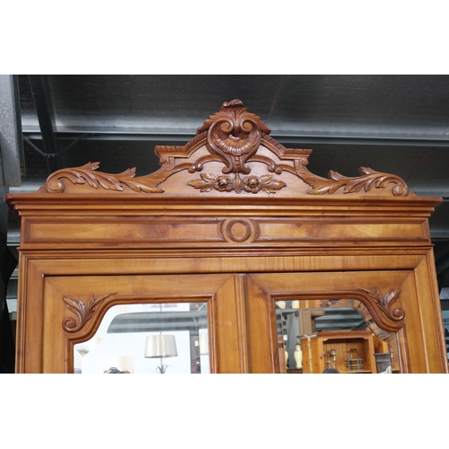 148 - Antique French Louis Phillipe cherry wood two door armoire, approx 248cm H x 133cm W x56cm D