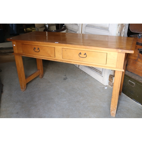 80 - Pine two drawer servery table, approx 81cm H x 154cm W x 59cm D