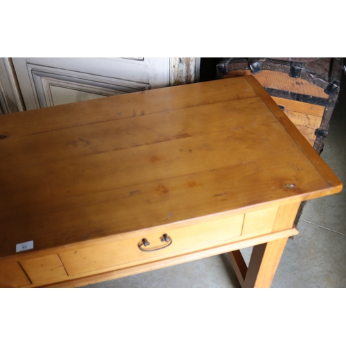 80 - Pine two drawer servery table, approx 81cm H x 154cm W x 59cm D