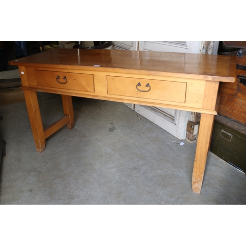 80 - Pine two drawer servery table, approx 81cm H x 154cm W x 59cm D