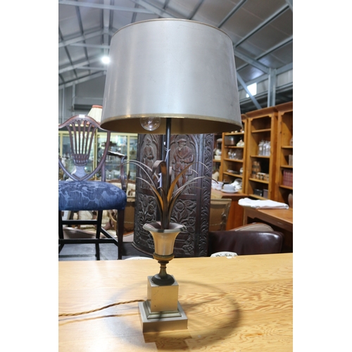 96 - Fine quality brass and silvered metal urn and leaf lamp, approx 80 cm high