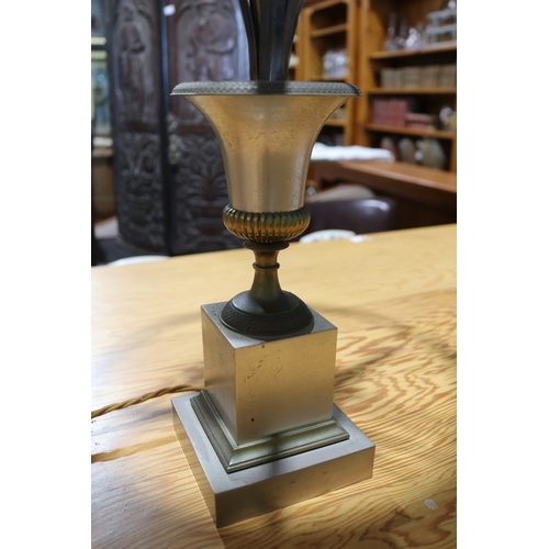 96 - Fine quality brass and silvered metal urn and leaf lamp, approx 80 cm high