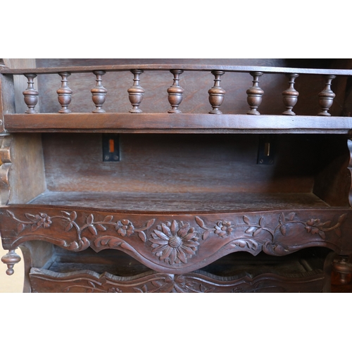 98 - Antique French oak wall rack, well carved shaped front aprons, approx 86cm H x 51cm W x 21cm D