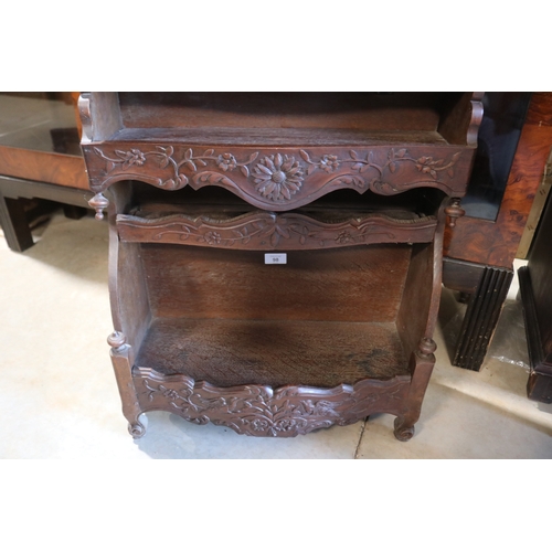 98 - Antique French oak wall rack, well carved shaped front aprons, approx 86cm H x 51cm W x 21cm D