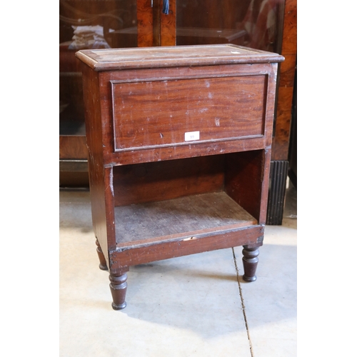 99 - Antique rustic single drawer side cabinet or bedside, standing on turned legs, approx 86cm H x  45cm... 